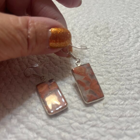 Beautiful RED RAINBOW JASPER Handmade Sterling 925 Dangle Earrings #788D - Picture 1 of 3